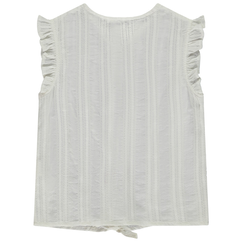 Blusa de manga corta con volantes y lazo para niña 
