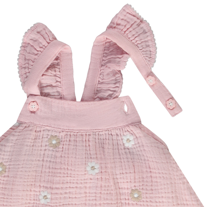 Tunique sans manches en double gaze broderies fleurs pour bébé fille 