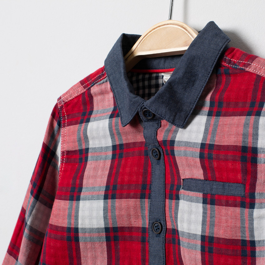 Camisa de manga larga de cuadros detalles chambray 