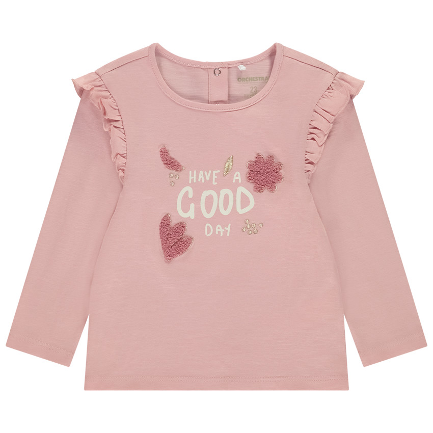 Camiseta de manga larga con volantes y estampado para bebé niña 