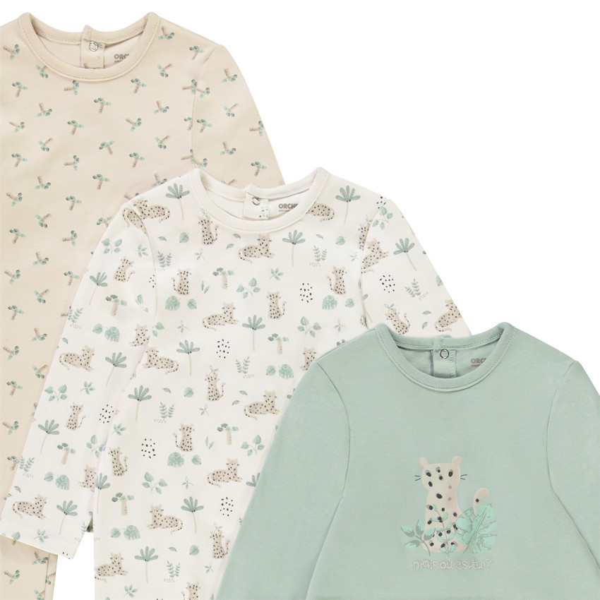 Pack de 3 peleles de leopardo para bebé con aperturas adaptadas a cada edad 