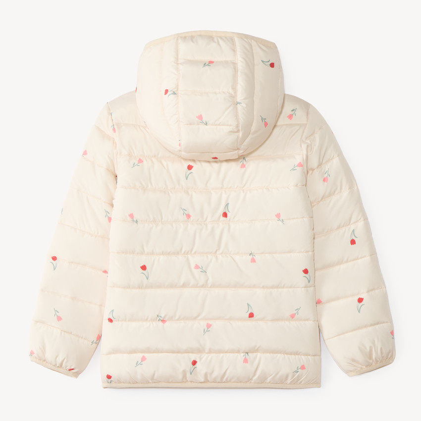Chaqueta acolchada para niña con capucha y estampado de flores 