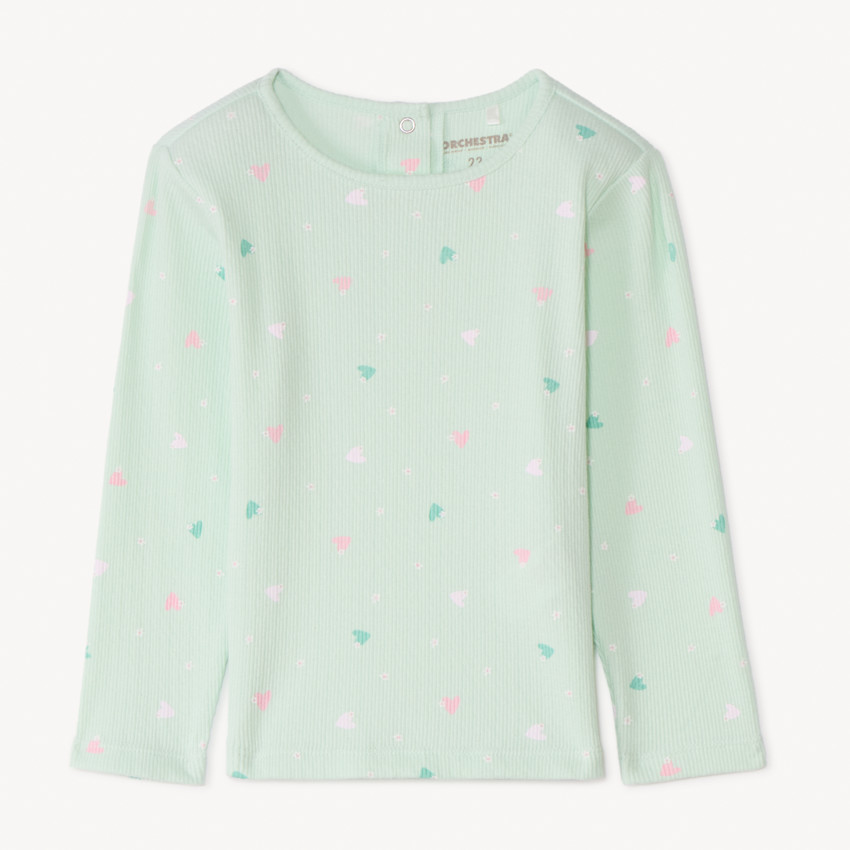 Camiseta de manga larga de canalé con estampado para niña. 