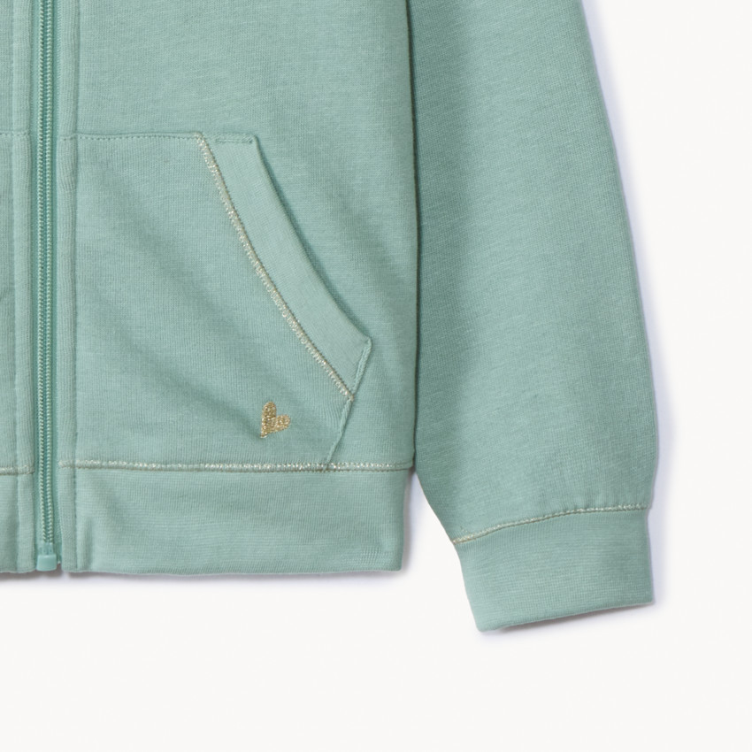 Chaleco con capucha de felpa con bordado de corazón para niña 