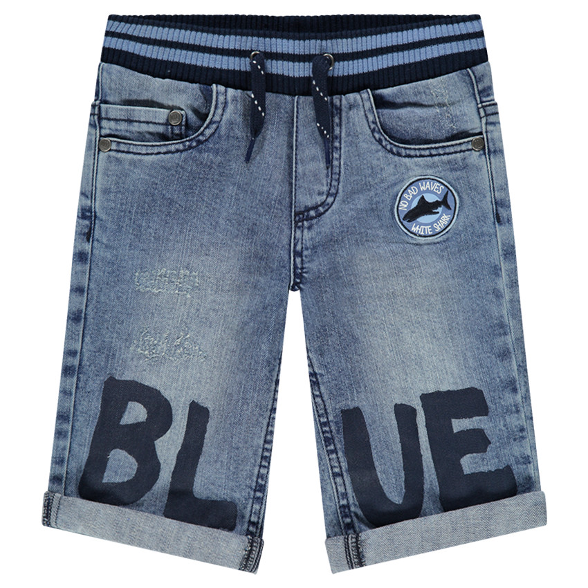 Bermudas vaqueros con cinturilla elástica e inscripción estampada 