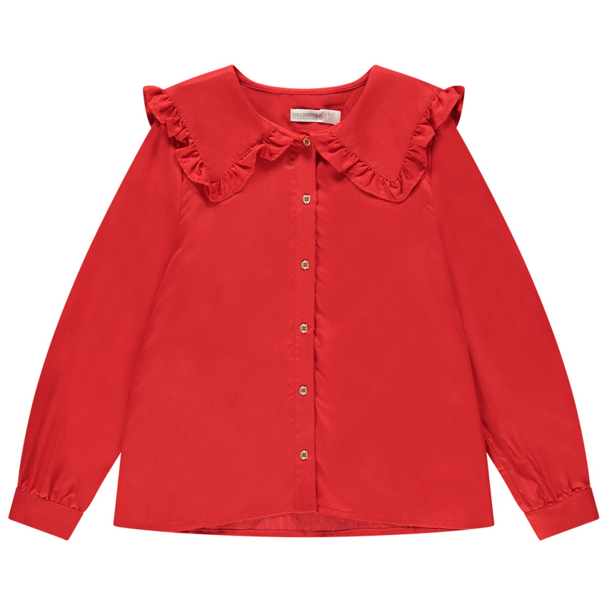 Chemise manches longues à col fantaisie rouge 