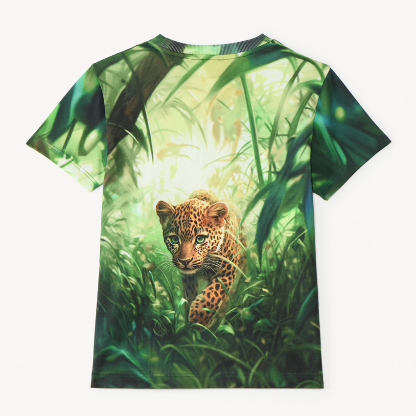 Camiseta de manga corta con estampado fotográfico de leopardo para niño 