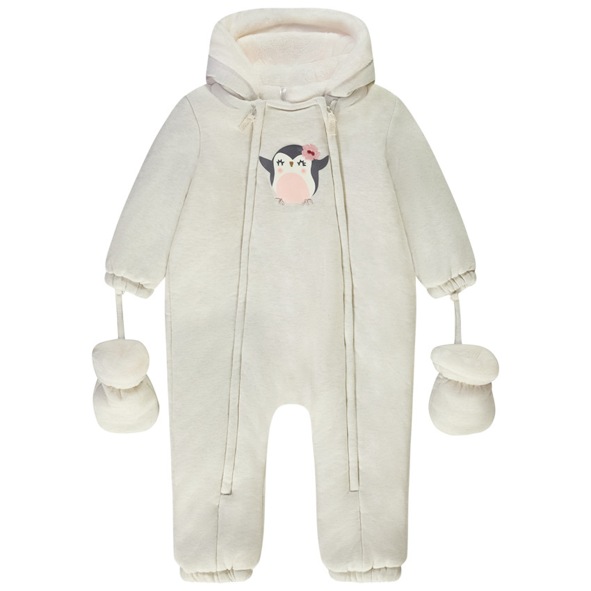 Pelele estampado pingüino para bebé niña con acabados diferentes según la edad 