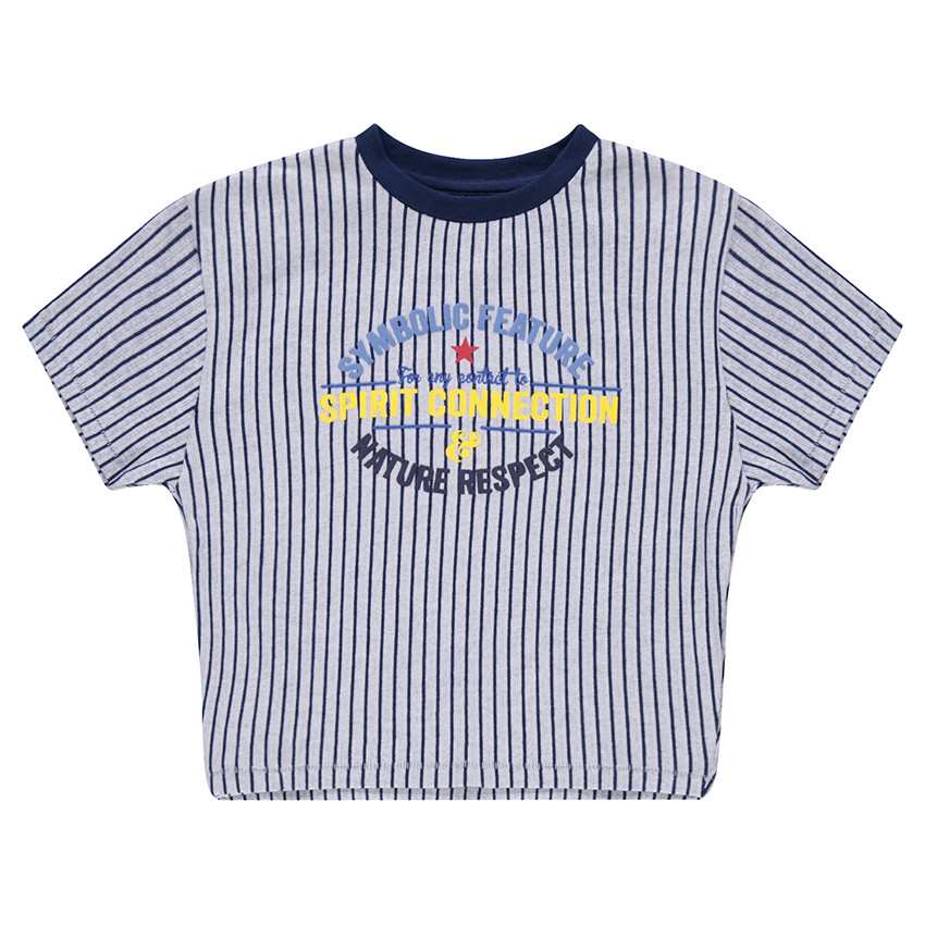 Camiseta de manga corta con rayas verticales e inscripciones estampadas  Additional Camiseta de manga corta con rayas verticales e inscripciones estampadas