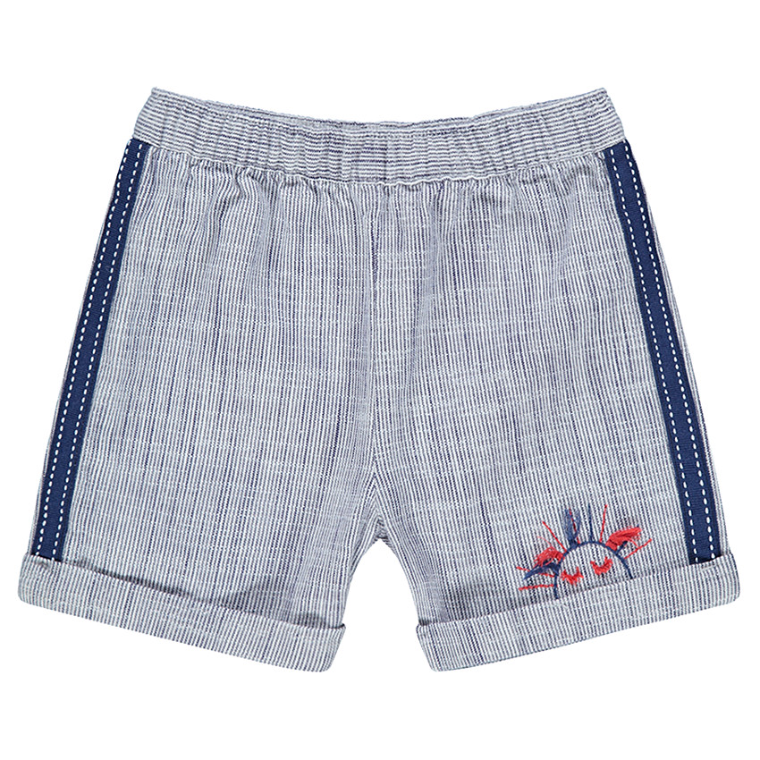 Pantalón corto de punto mezclado con bandas aplicadas y bordados 