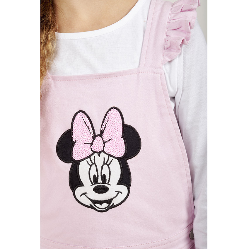 Robe salopette en twill patch Minnie Disney avec sequins pour fille 