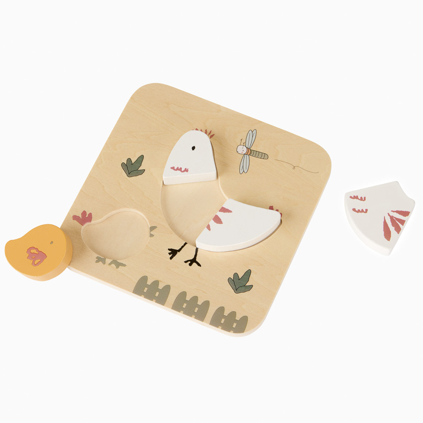 Puzzle de madera 4 piezas gallina y su pollito 