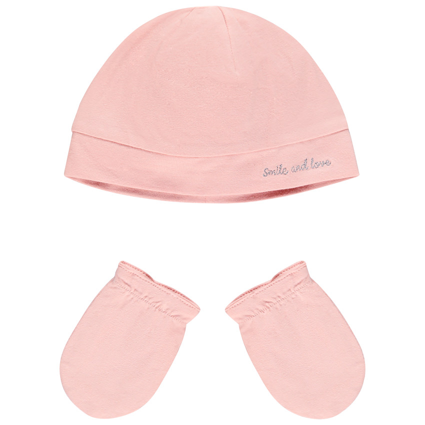 Conjunto gorro y manoplas rosa