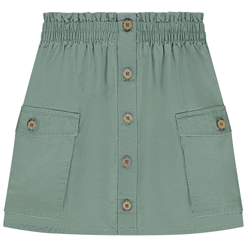 Falda corta de tela con bolsillos y botones para niña 