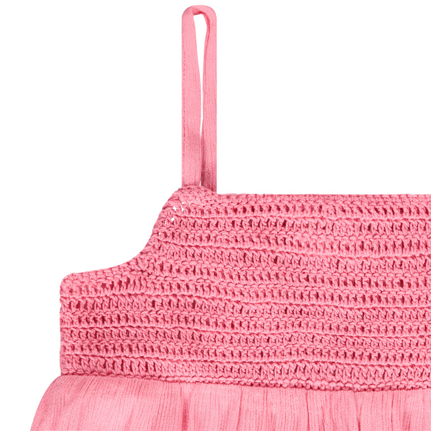 Top liso con tirantes y busto de crochet para niña 