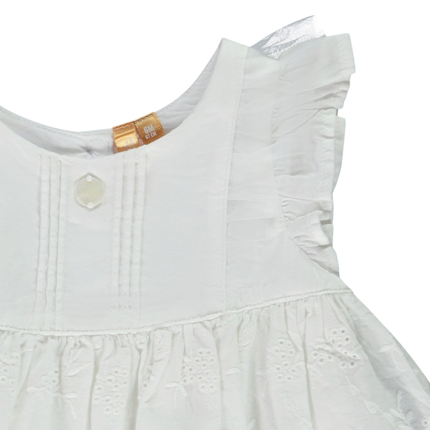 Vestido body efecto 2 en 1 con bordado inglés para bebé niña 