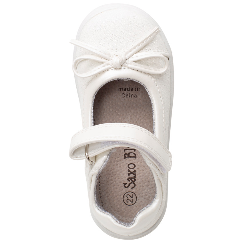 Merceditas de tela con purpurina y lazo 