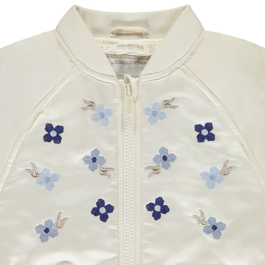 Chaqueta bomber de satén con detalles bordados niña 