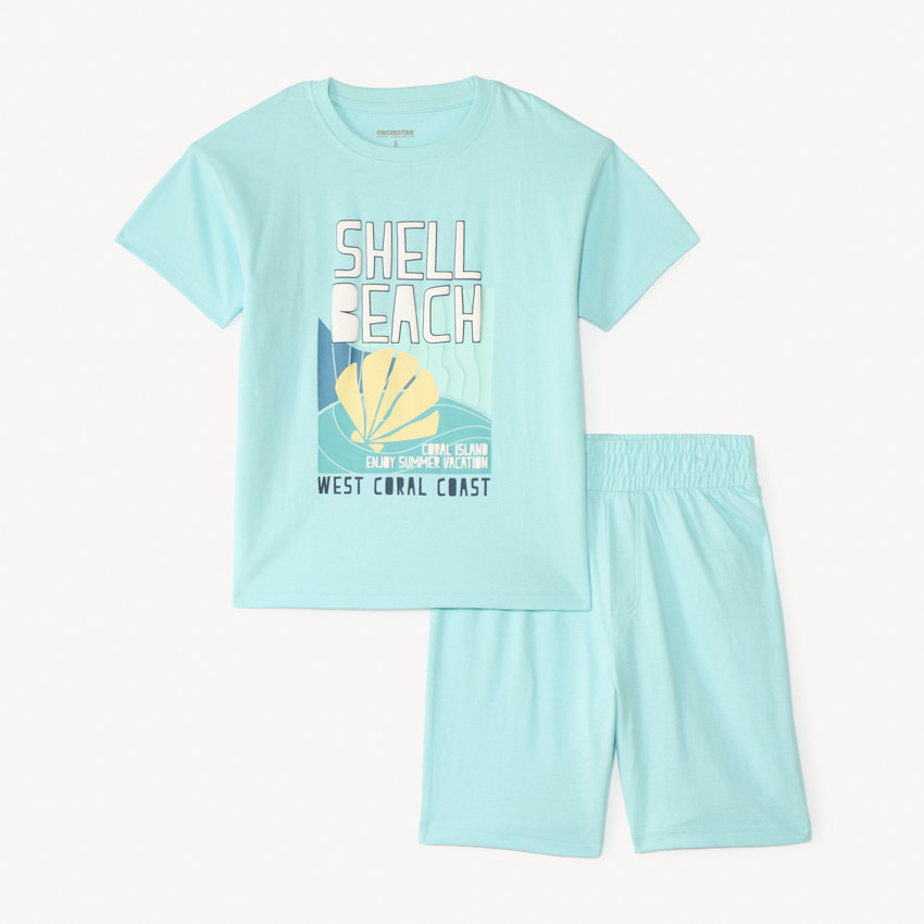 Conjunto de pijama corto de 2 piezas con camiseta + pantalón corto de estampado divertido para niño. 
