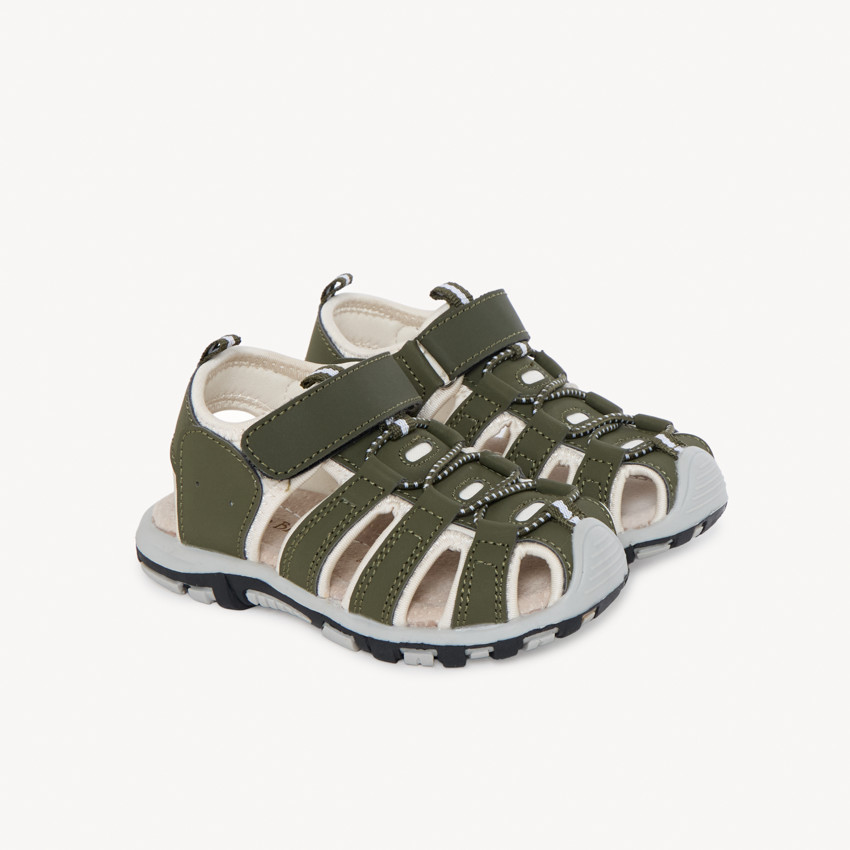 Sandalias de velcro con elásticos en kaki para niño 