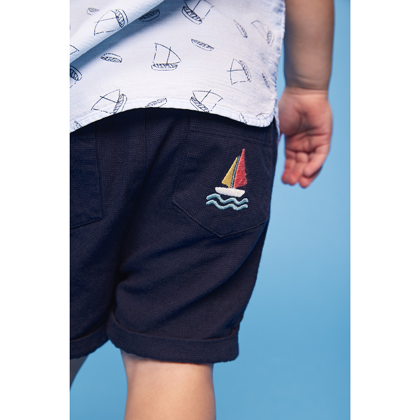 Ensemble chemise imprimé bateaux et bermuda en toile pour bébé garçon 