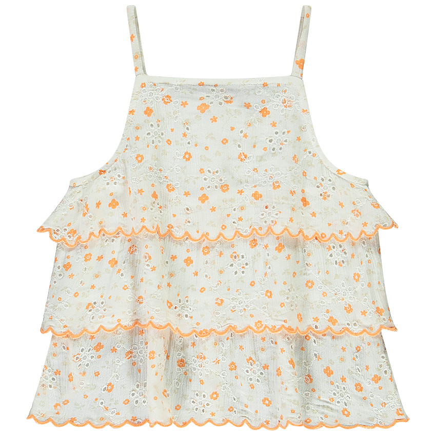 Top con volantes de bordado inglés con estampado floral para niña 