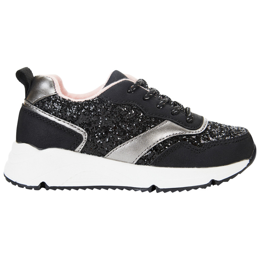 Zapatillas bajas de lurex negro brillante con cordones para niña  Additional Zapatillas bajas de lurex negro brillante con cordones para niña