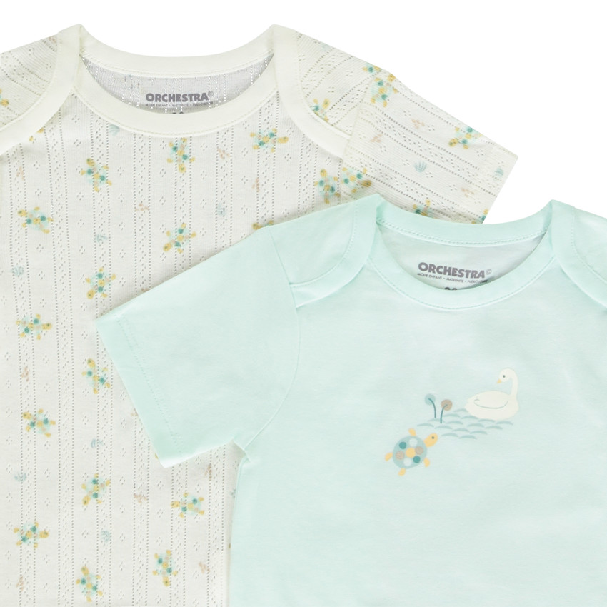 Lote de 5 Bodies de manga corta con motivos de tortugas para bebé niña con aberturas diferentes según la edad 