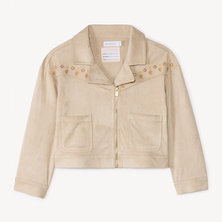 Perfecto de ante con bordados paisley para niña 