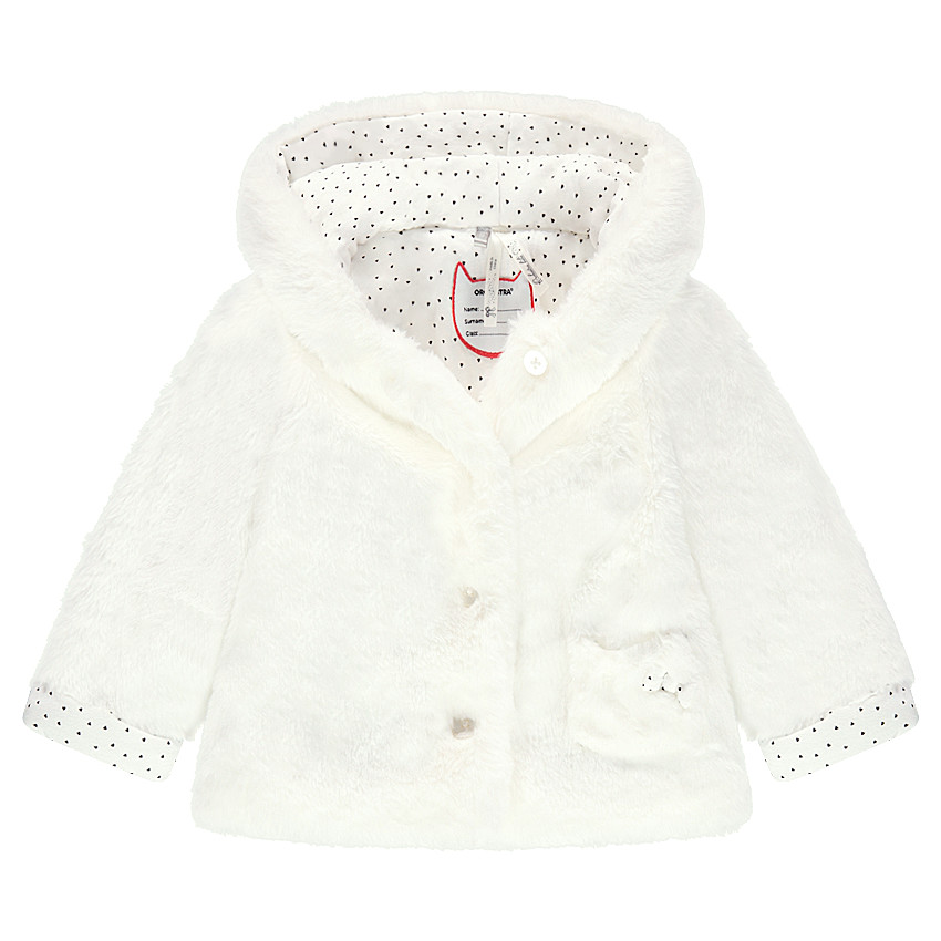 Chaqueta de borreguito con capucha y forro de punto con estampado all-over 