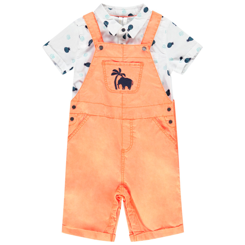 Ensemble chemise imprimé ananas + salopette courte pour bébé garçon 