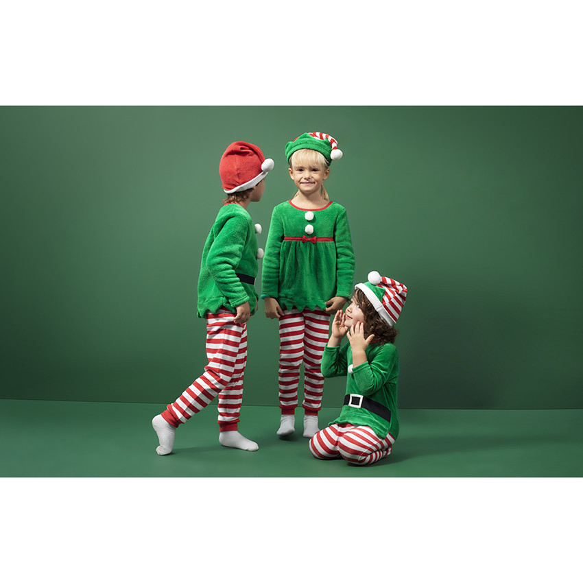 Pijama de duende de Navidad para niño en polar, disfraz con conjunto y gorro 