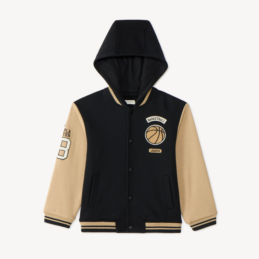 Sudadera tipo teddy con capucha para niño con bordado de baloncesto 