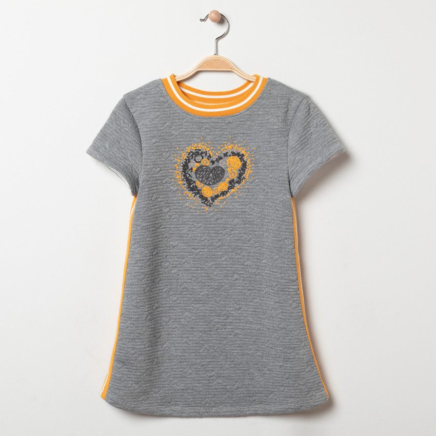 Vestido manga corta de felpa con punto fantasía estampado corazón  Additional Vestido manga corta de felpa con punto fantasía estampado corazón