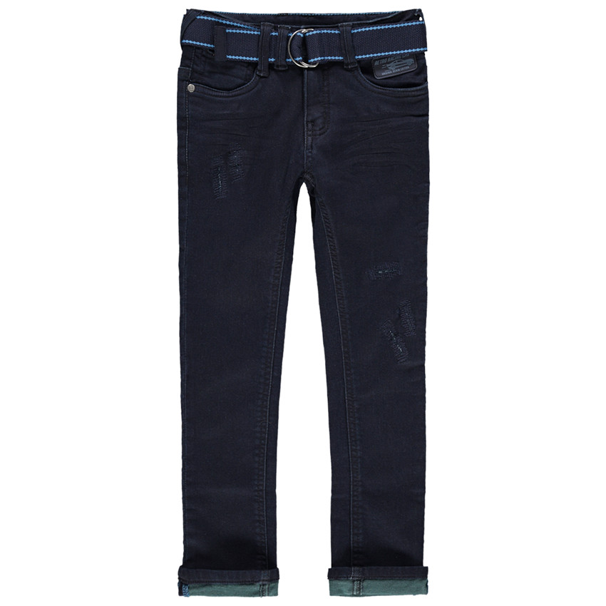 Vaquero con efecto desgastado y arrugado con dobladillo teñido y cinturón desmontable 