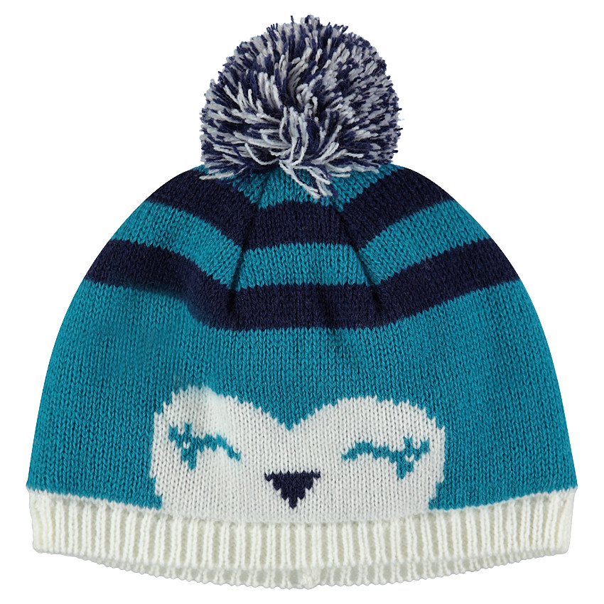 Gorro de punto con dibujo de animal con pompón 