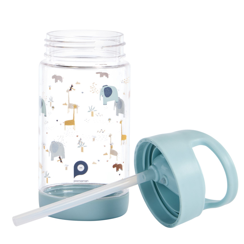 Botella transparente con pajita retráctil 400 ml Savane 