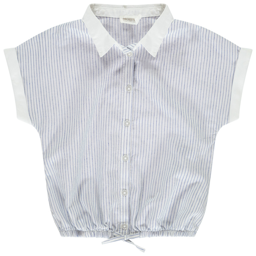 Blusa de manga corta a rayas con nudo para niña. 