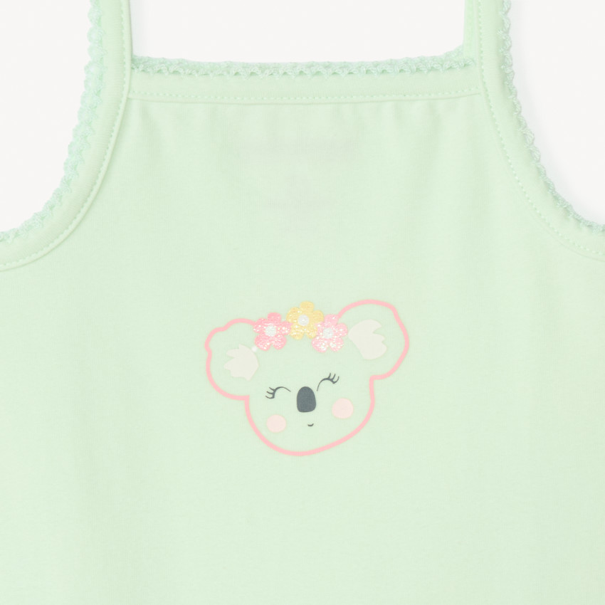 Conjunto de 7 bodies con tirantes y motivos de koala para niña. 