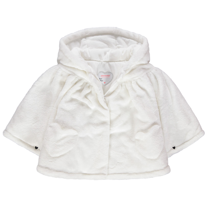 Capa con capucha de borreguillo y bolsillos con forma de corazón 