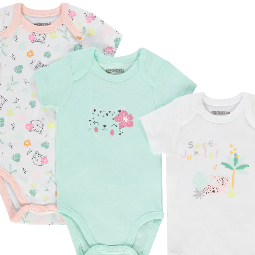 Pack de 7 bodies de manga corta de jersey con estampado de animales para bebé niña. 