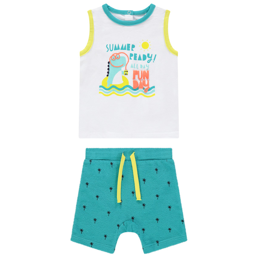 Conjunto con camiseta sin mangas estampada de dinosaurio y short de felpa 