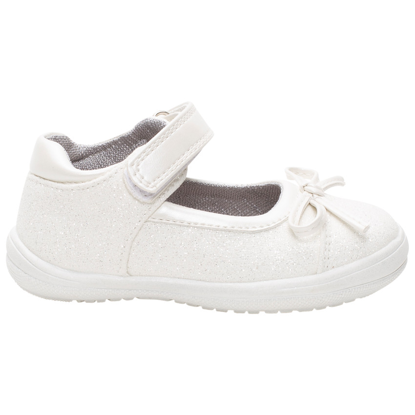 Merceditas de tela con purpurina y lazo 