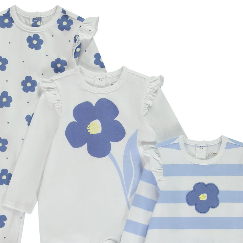 Lote de 3 peleles florales para bebé niña con diferentes aperturas según la edad 