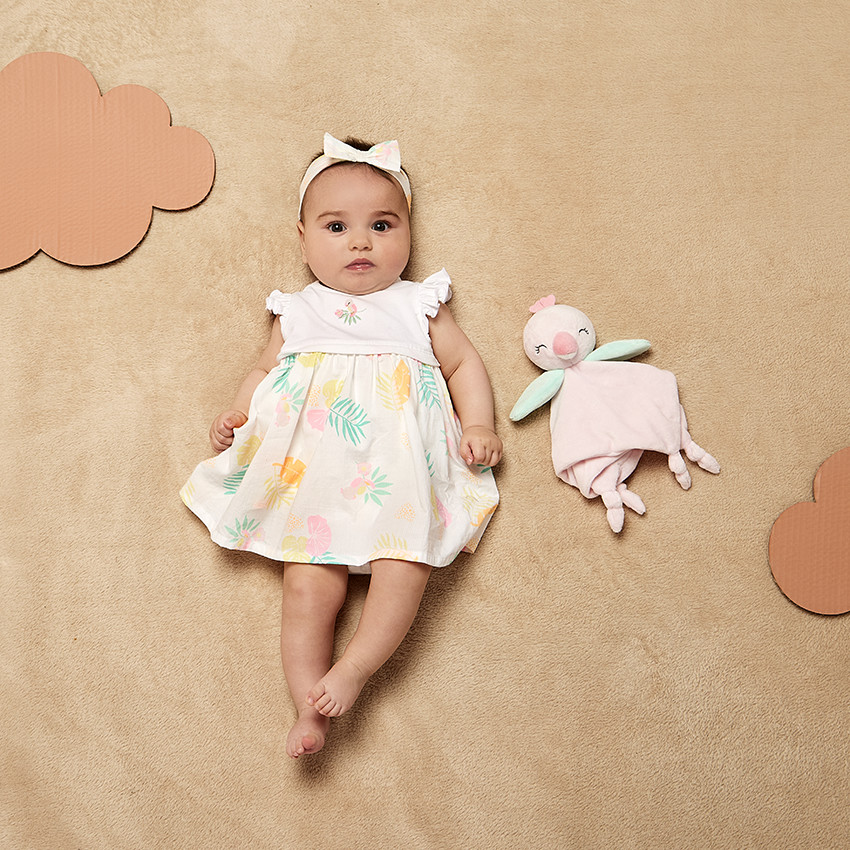 Robe body efecto 2 en 1 estampado follaje para bebé niña 