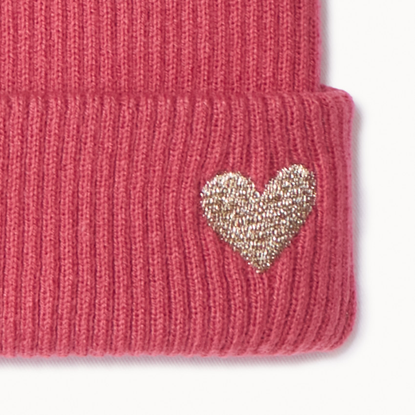 Gorro de canalé efecto color block con corazón bordado niña 