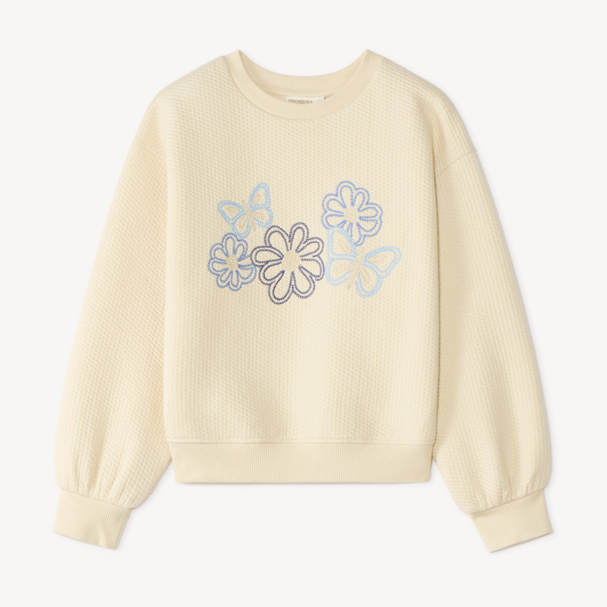 Sudadera texturizada para niña con bordados de flores 