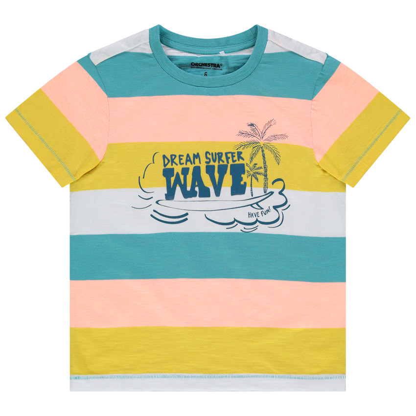 T-shirt manches courtes à bandes contrastées et print surf  Additional T-shirt manches courtes à bandes contrastées et print surf