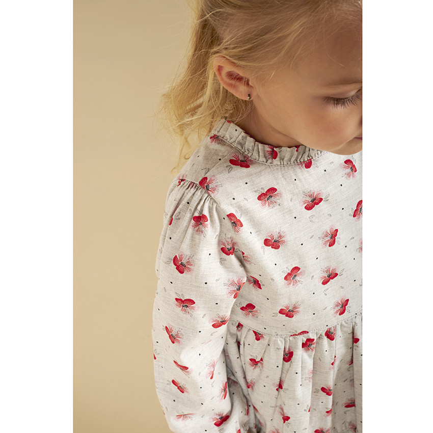 Vestido de algodón de manga larga con estampado de flores para bebé niña 