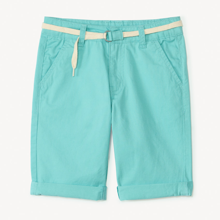 Bermudas lisos de tela con cinturón de cordón para niño 